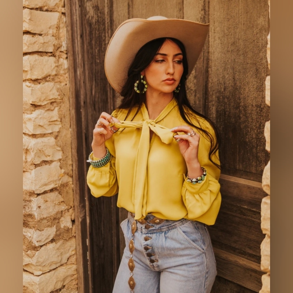 Nine West Mustard Neck Tie Shirt